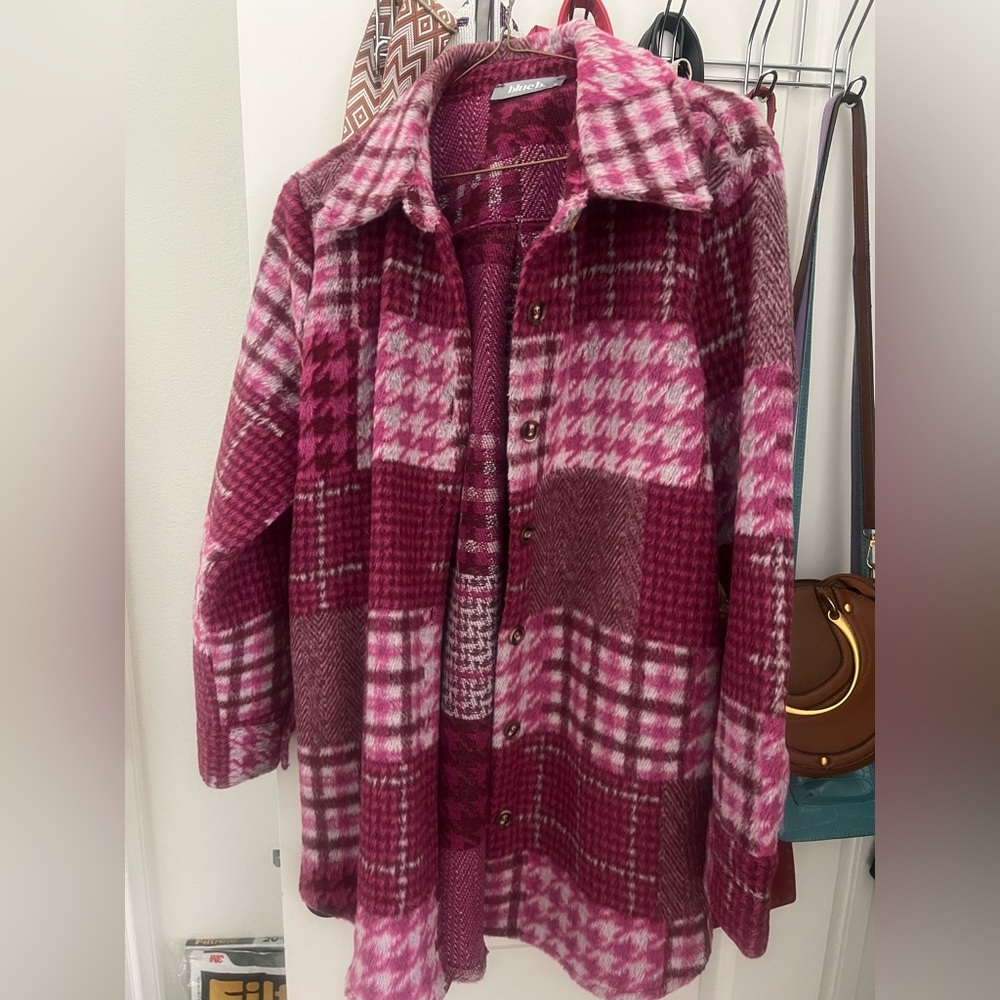 Elegant Pink Plaid Women's Trench Coat